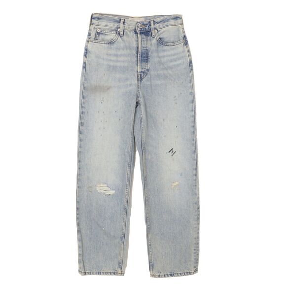 EVERLANE The 90's Way High Jean 25 Rigid Paint Splatter Light Blue Wash NWT B70 - Picture 2 of 6